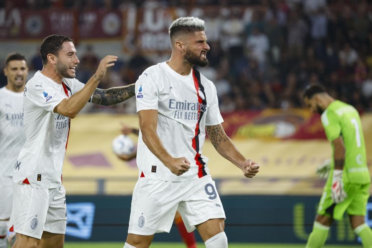 Olivier Giroud festeggia il goal segnato contro la Roma - Foto ANSA - Dotsport.it