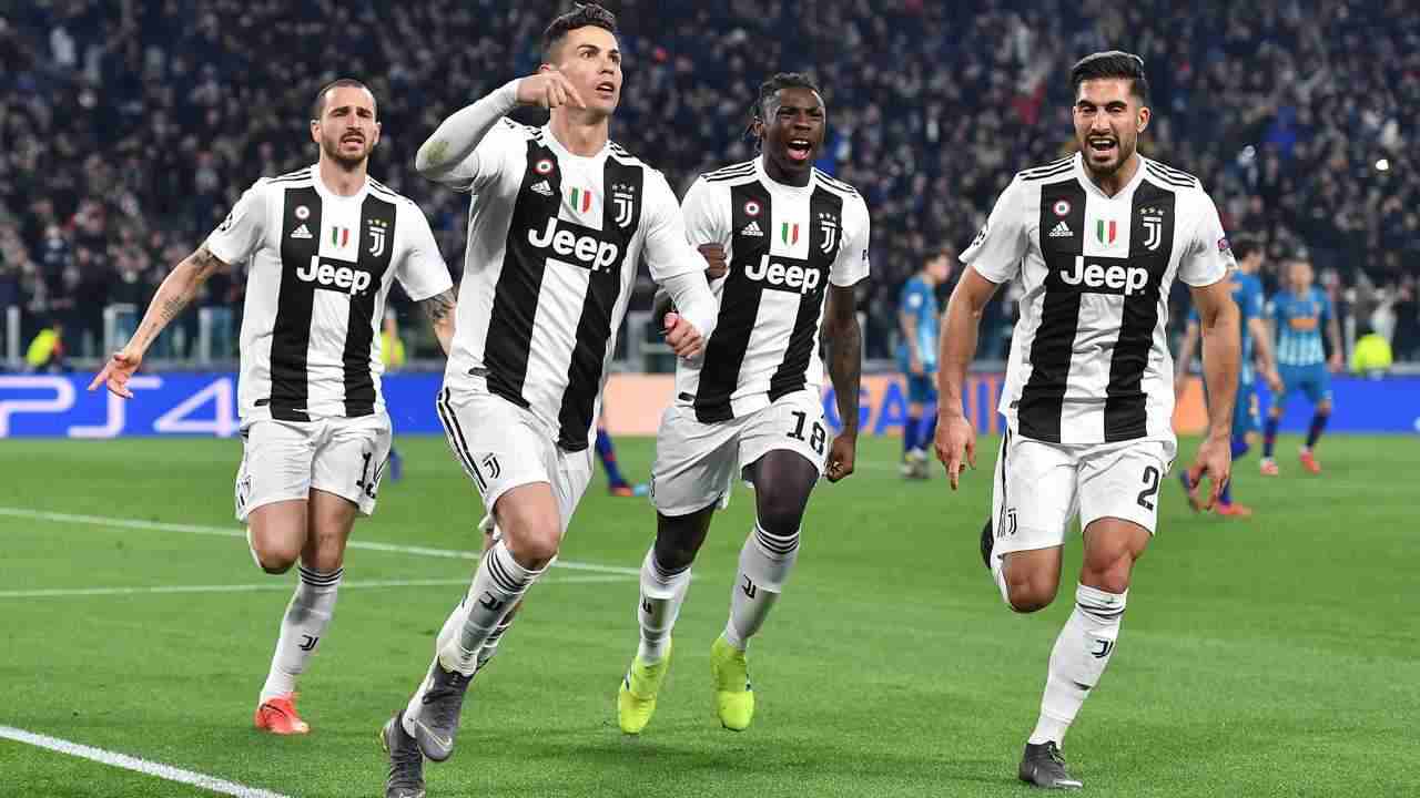 Cristiano Ronaldo festeggia una delle tre reti segnate all'Atletico Madrid con la maglia della Juventus in Champions League - Foto ANSA - Dotsport.it
